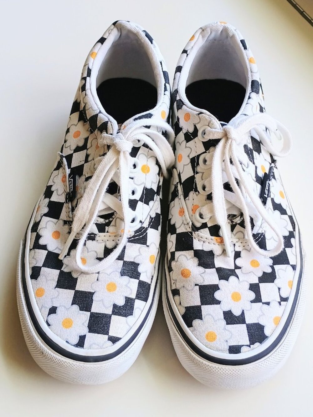Women's Vans Daisy Checkerboard Sneakers Size 6.5 White Black Floral Doheny